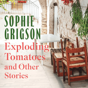 Italian cobbled street with the text 'Sophie Grigson: Exploding Tomatoes and Other Stories'